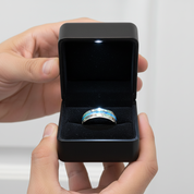 Blue Opal Men's Tungsten Carbide Wedding Band-Black Diamonds New York