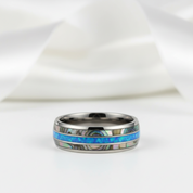 Blue Opal Men's Tungsten Carbide Wedding Band-Black Diamonds New York
