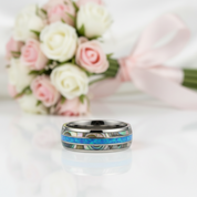Blue Opal Men's Tungsten Carbide Wedding Band-Black Diamonds New York