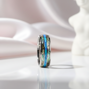Blue Opal Men's Tungsten Carbide Wedding Band-Black Diamonds New York