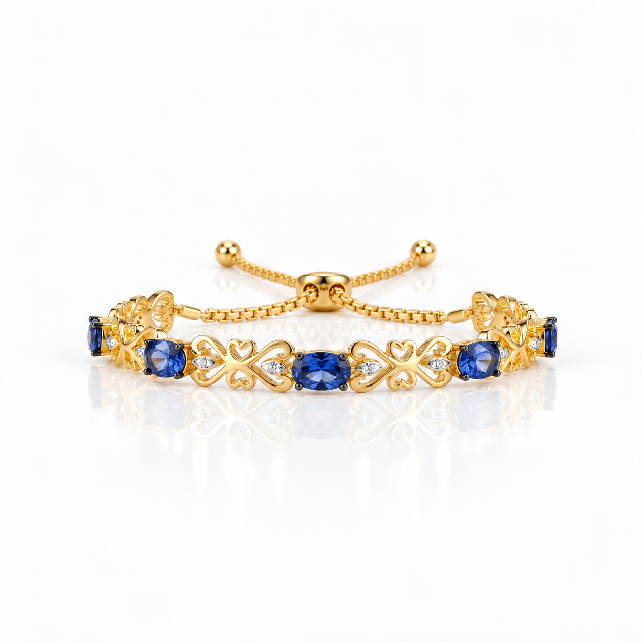 Blue Sapphire Adjustable Bolo Bracelet-Black Diamonds New York