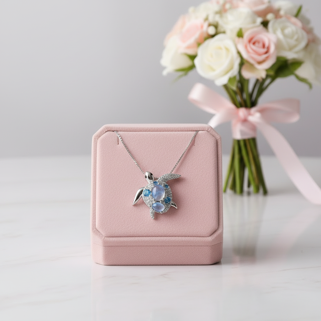 Blue Spinel Sea Turtle Pendant Necklace with Diamond-Black Diamonds New York