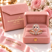 Rose Gold Halo 3.0ct Pear Cut Peachy Pink Stone Wedding Set-Black Diamonds New York