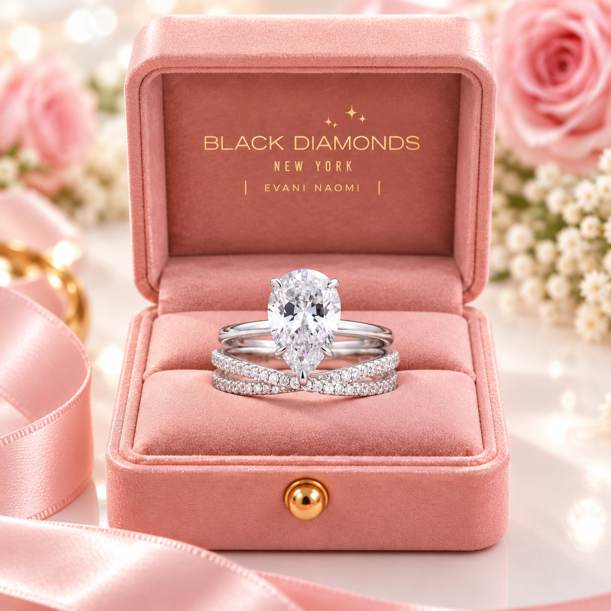 Unique Pear Cut Diamond Option Ring Set-Black Diamonds New York