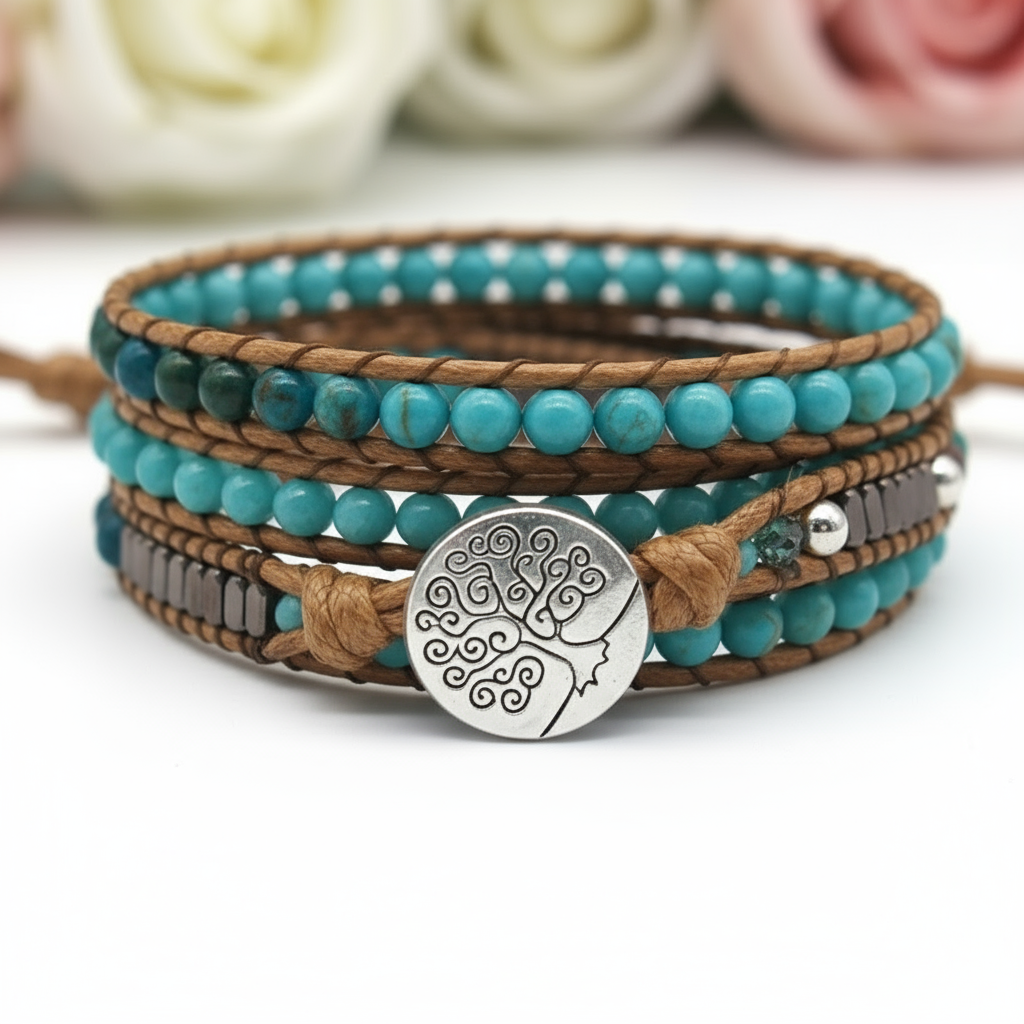 Boho-chic Natural Stone Beadwork 5-Wrap Bracelet-Black Diamonds New York