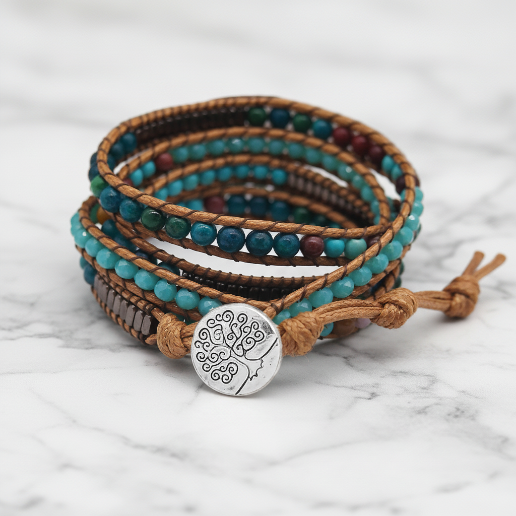 Natural Boho-chic Stone Beadwork 5-Wrap Bracelet-Black Diamonds New York