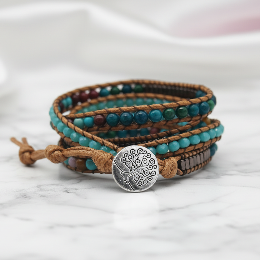 Natural Boho-chic Stone Beadwork 5-Wrap Bracelet-Black Diamonds New York