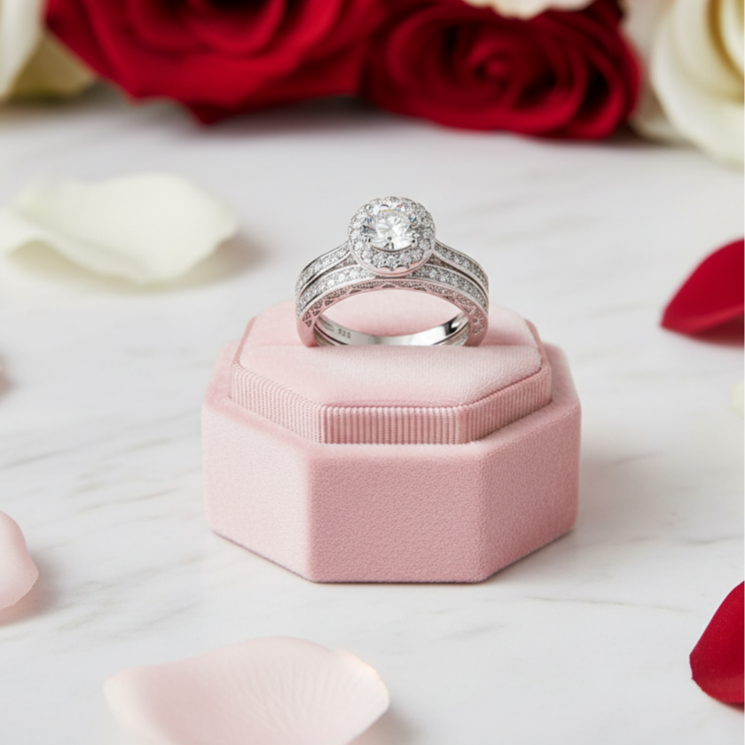 Brilliant Round Diamond Halo Engagement Ring Set-Black Diamonds New York