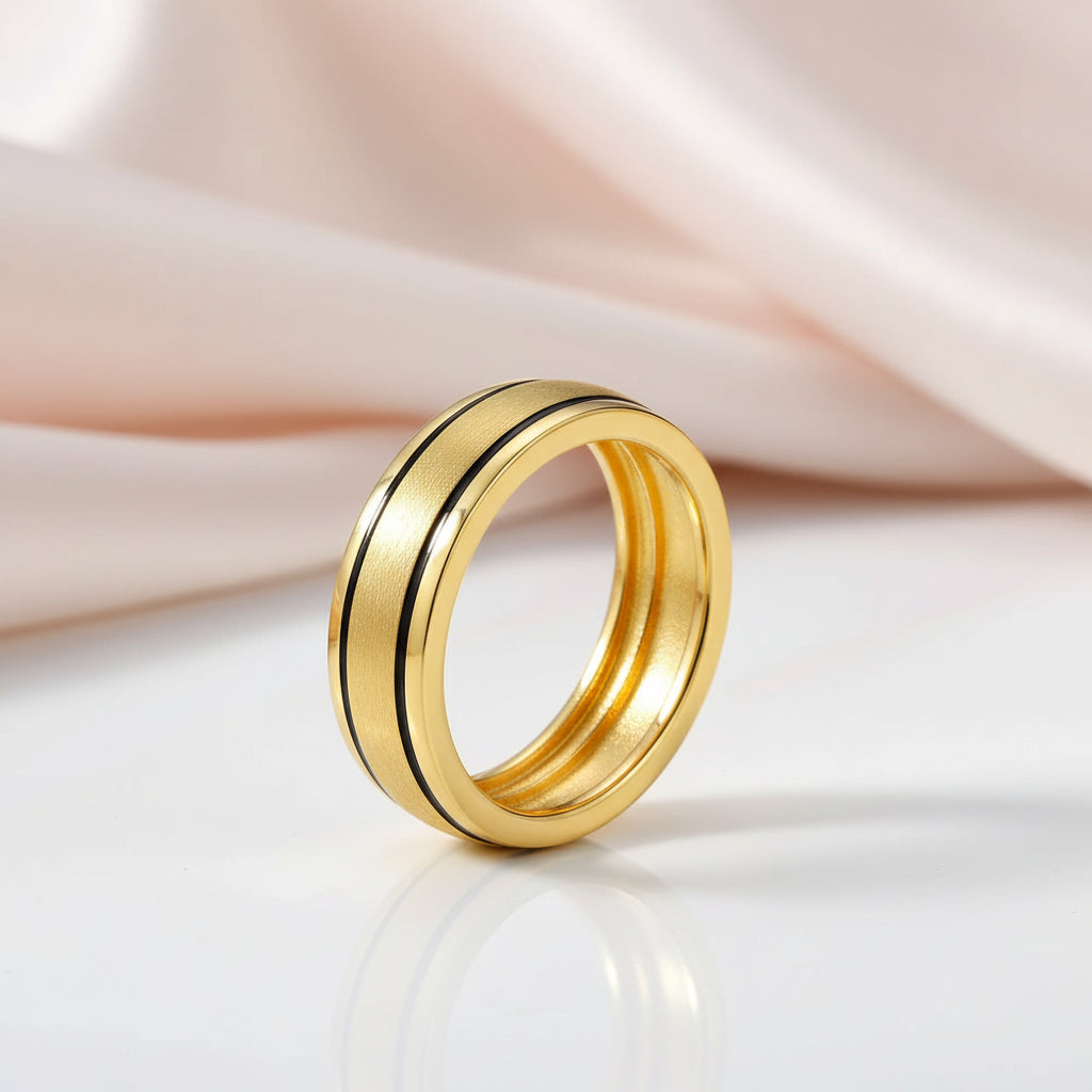 Brush-polished Men's Wedding Band with Black Enamel Lining-Black Diamonds New York