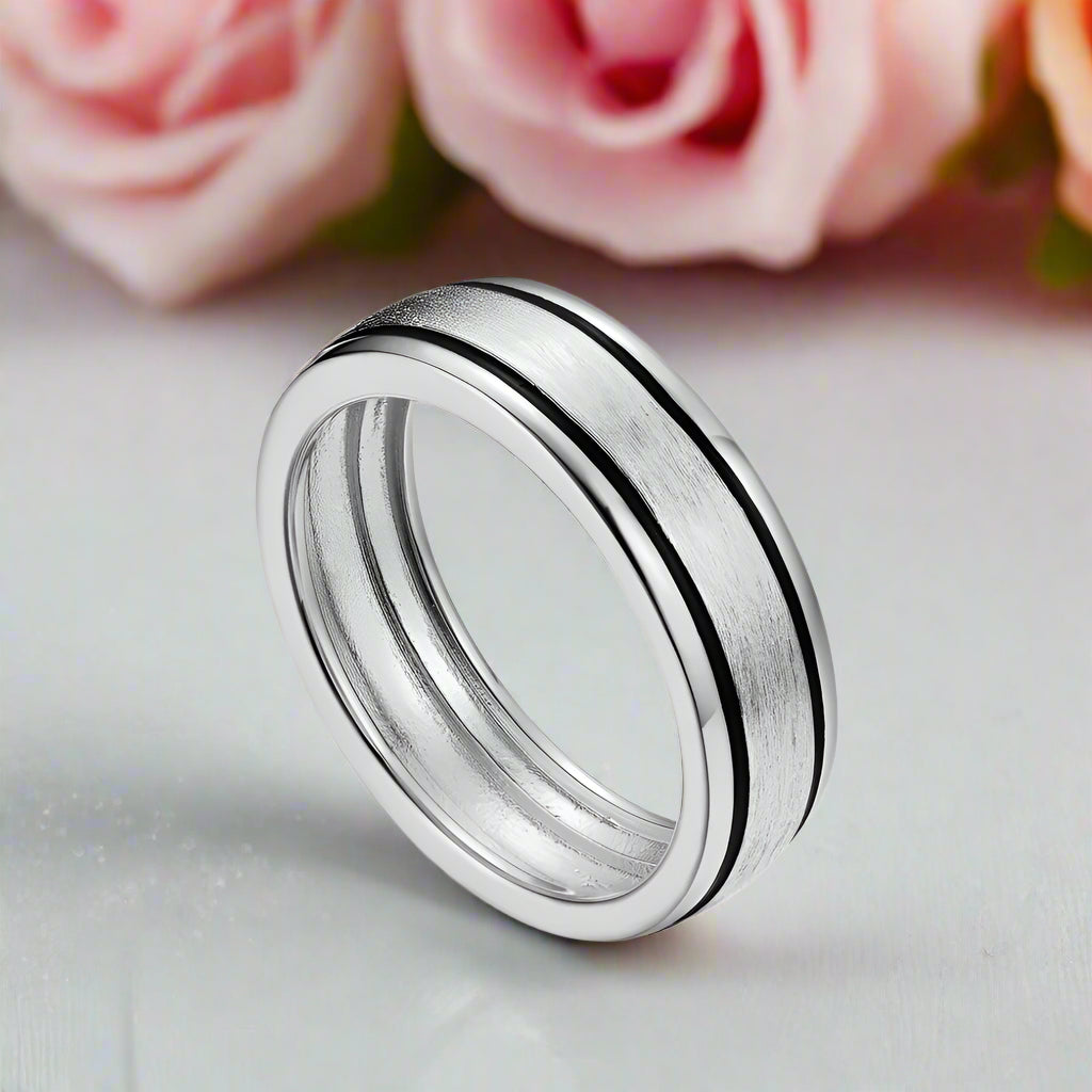 Brush-polished Men's Wedding Band with Black Enamel Lining-Black Diamonds New York