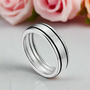 Brush-polished Men's Wedding Band with Black Enamel Lining-Black Diamonds New York