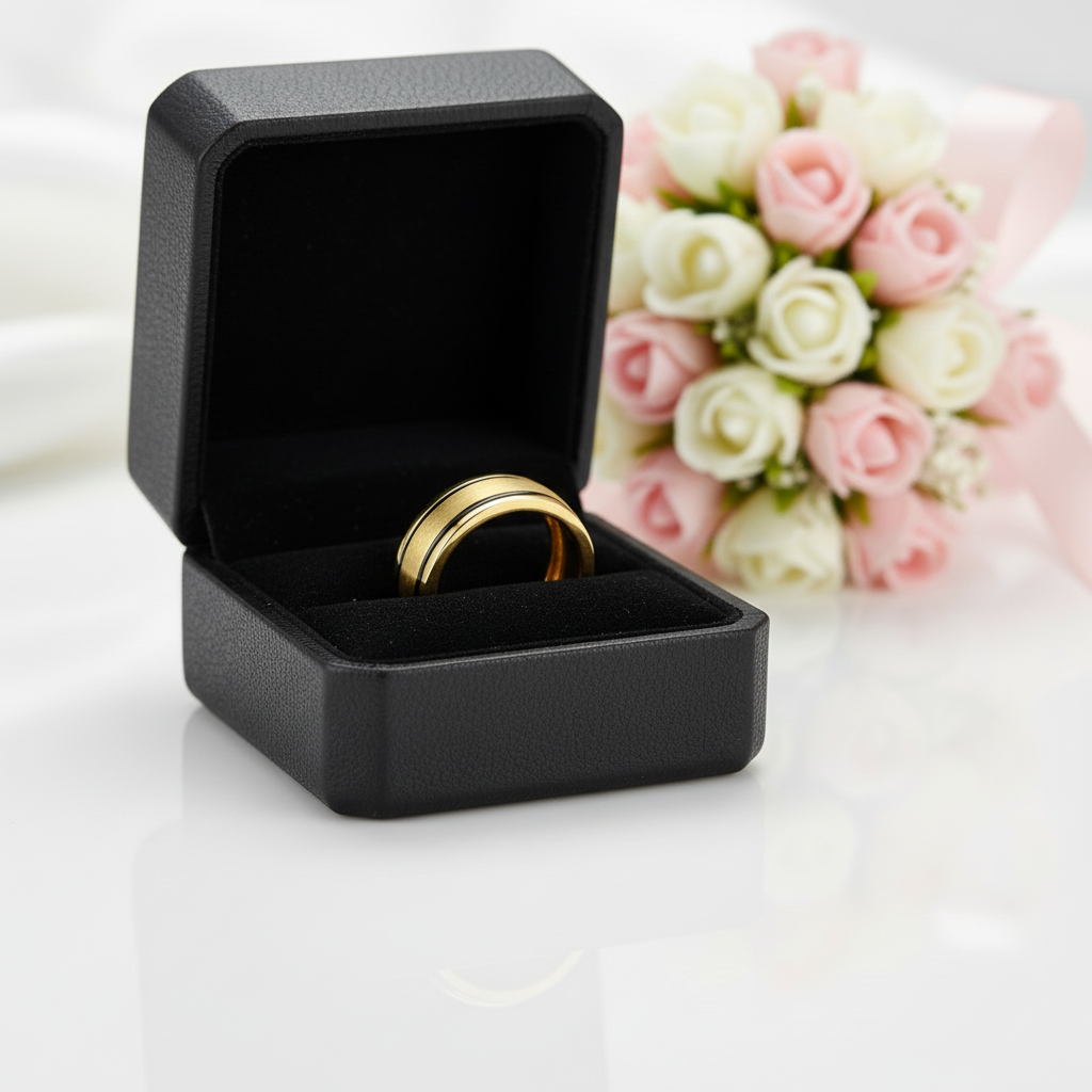 Brush-polished Men's Wedding Band with Black Enamel Lining-Black Diamonds New York
