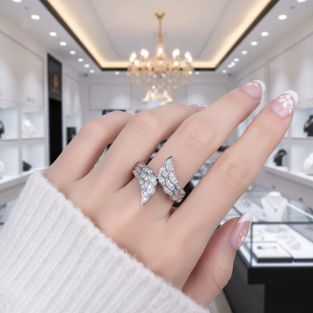 Celestial Angel Wings Diamond Option Statement Ring-Black Diamonds New York