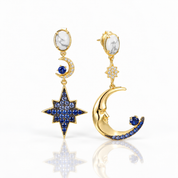 Celestial Moon & Star Diamond Alternative Drop Earrings-Black Diamonds New York