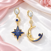 Celestial Moon & Star Diamond Alternative Drop Earrings-Black Diamonds New York