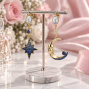 Celestial Moon & Star Diamond Alternative Drop Earrings-Black Diamonds New York