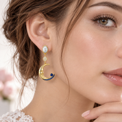 Celestial Moon & Star Diamond Alternative Drop Earrings-Black Diamonds New York