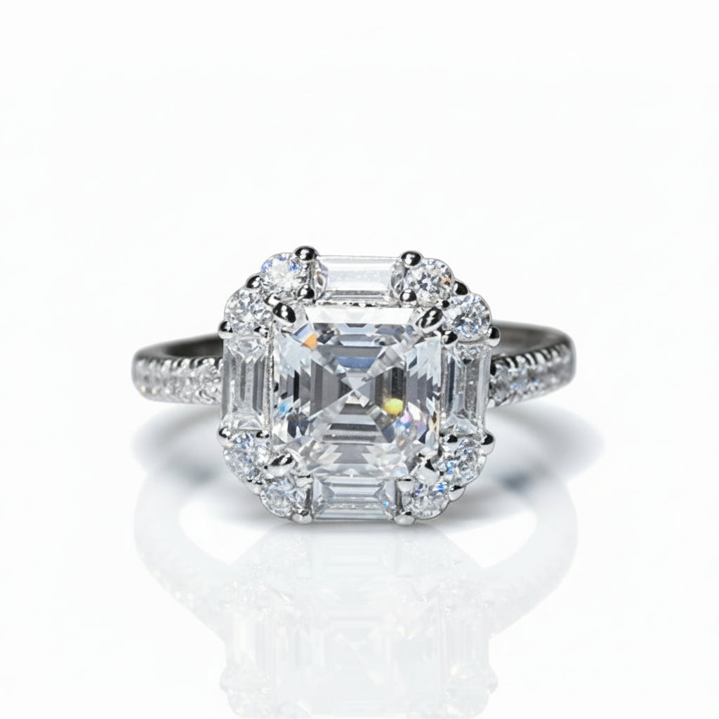 Celestine Diamond Option Emerald Cut Halo Engagement Ring-Black Diamonds New York