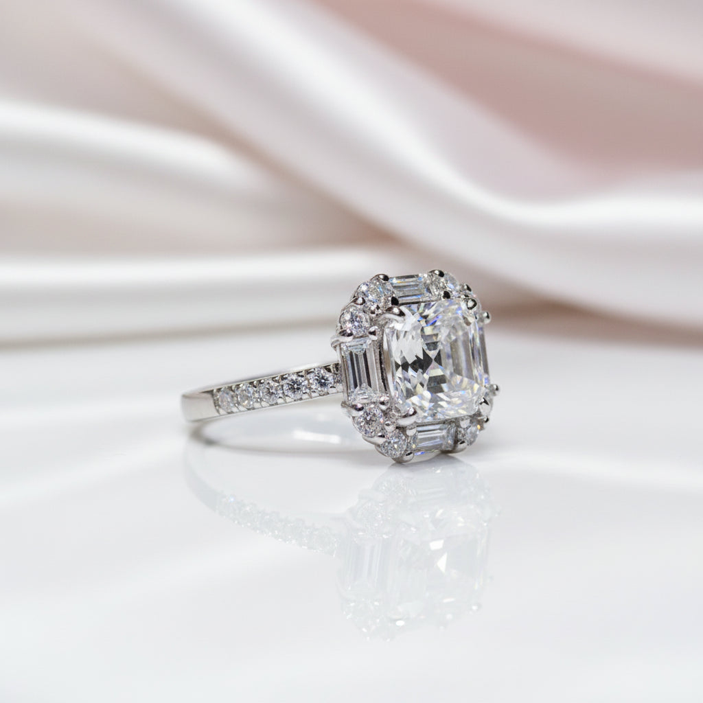 Celestine Diamond Option Emerald Cut Halo Engagement Ring-Black Diamonds New York