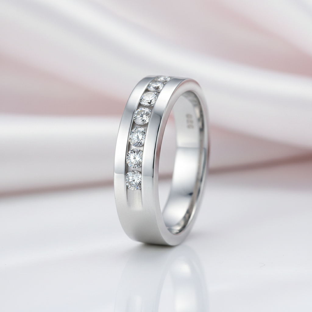 Channel Set Diamond Option Men's Wedding Band-Black Diamonds New York