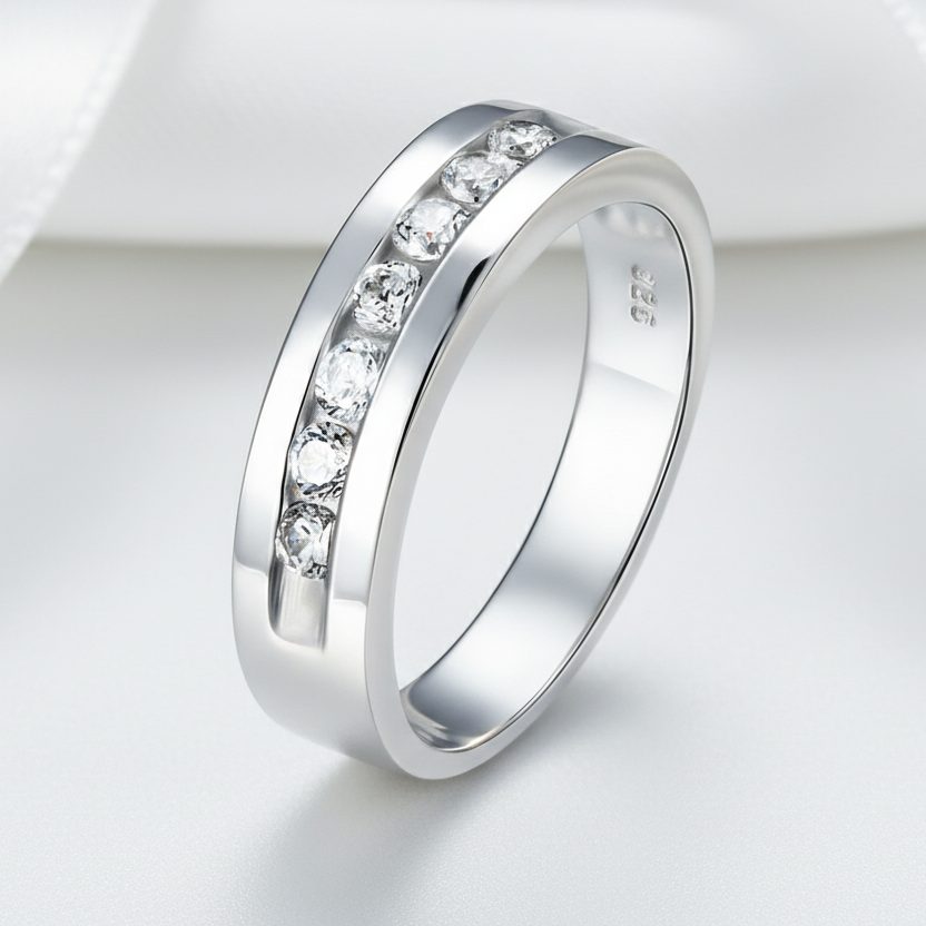Channel Set Diamond Option Men's Wedding Band-Black Diamonds New York