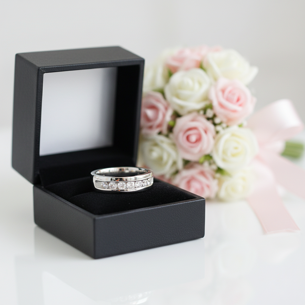 Channel Set Diamond Option Men's Wedding Band-Black Diamonds New York