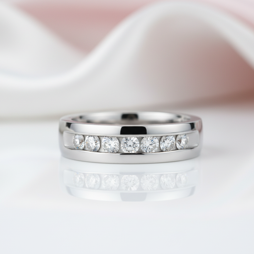 Channel Set Diamond Option Men's Wedding Band-Black Diamonds New York