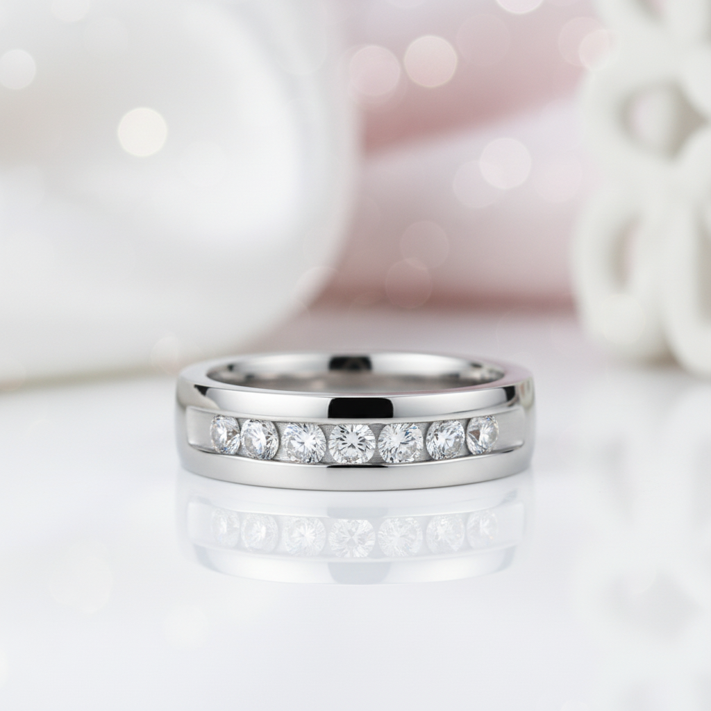 Channel Set Diamond Option Men's Wedding Band-Black Diamonds New York