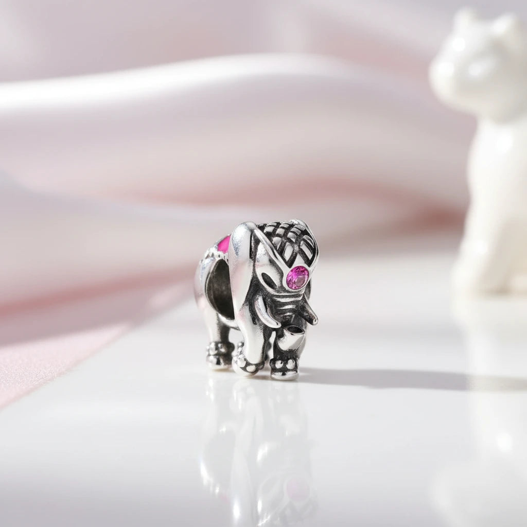 Charming Circus Elephant with Pink Diamond Option Charm-Black Diamonds New York
