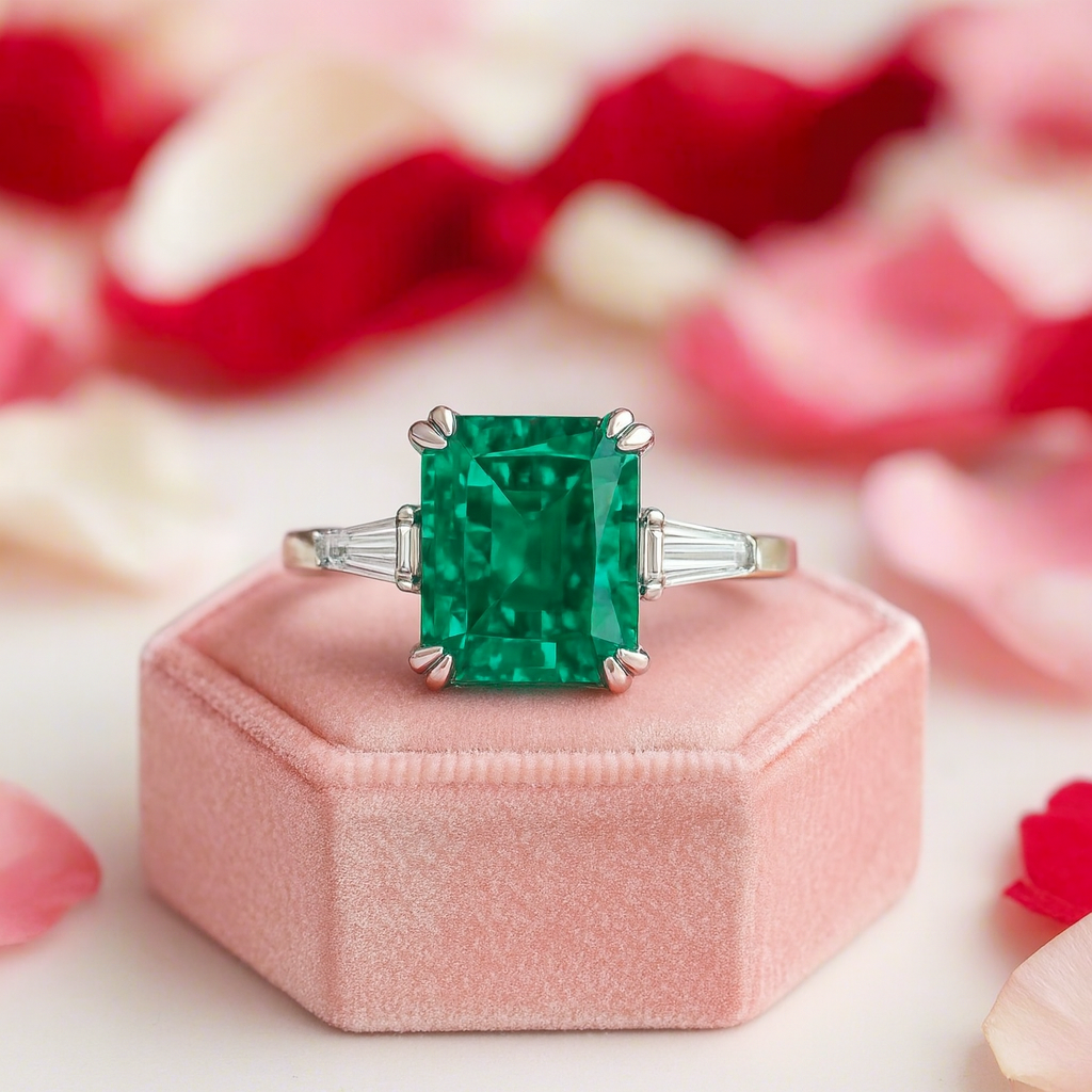 4.0ct Paraiba Tourmaline Radiant Cut Three-Stone Engagement Ring-Black Diamonds New York