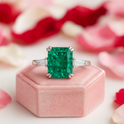 4.0ct Paraiba Tourmaline Radiant Cut Three-Stone Engagement Ring-Black Diamonds New York