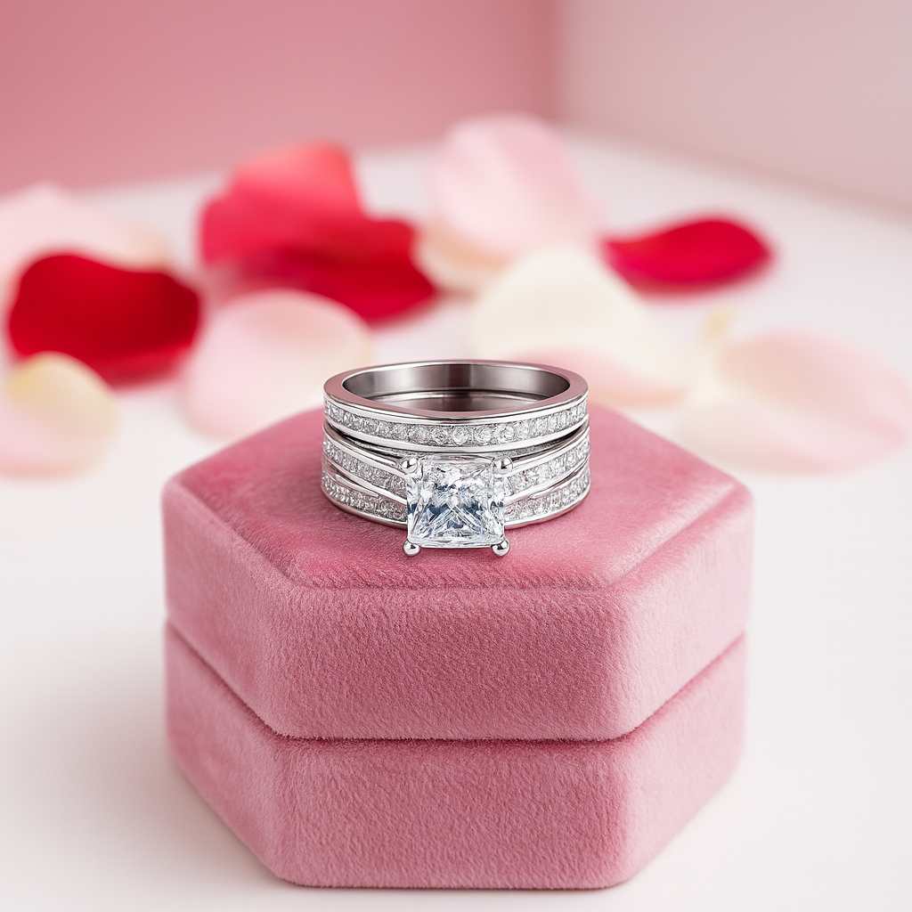 Princess Cut Diamond 3 Pcs Wedding Engagement Ring Set-Black Diamonds New York