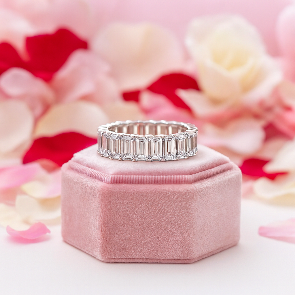 Eternity Emerald Cut Diamond Option Women's Wedding Band-Black Diamonds New York
