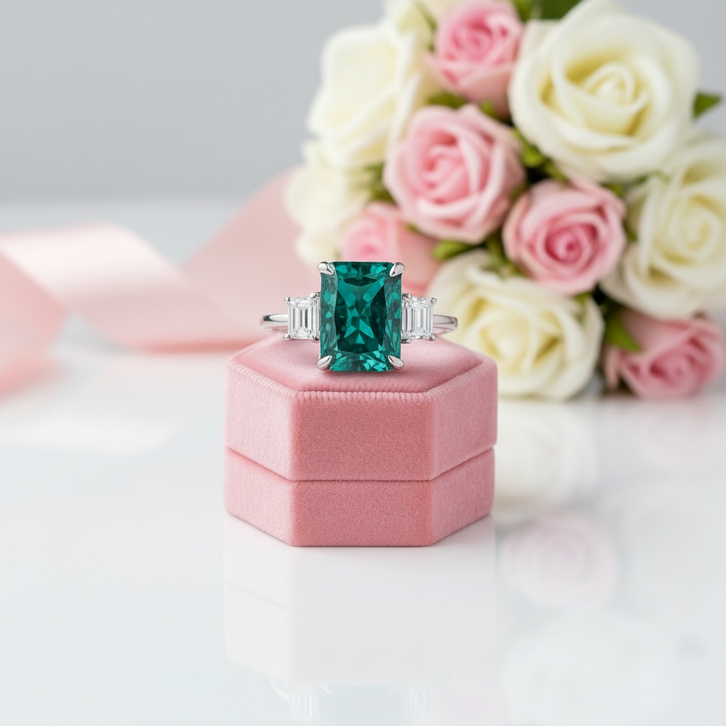 5.0ct Three-Stone Paraiba Tourmaline Radiant Cut Engagement Ring-Black Diamonds New York