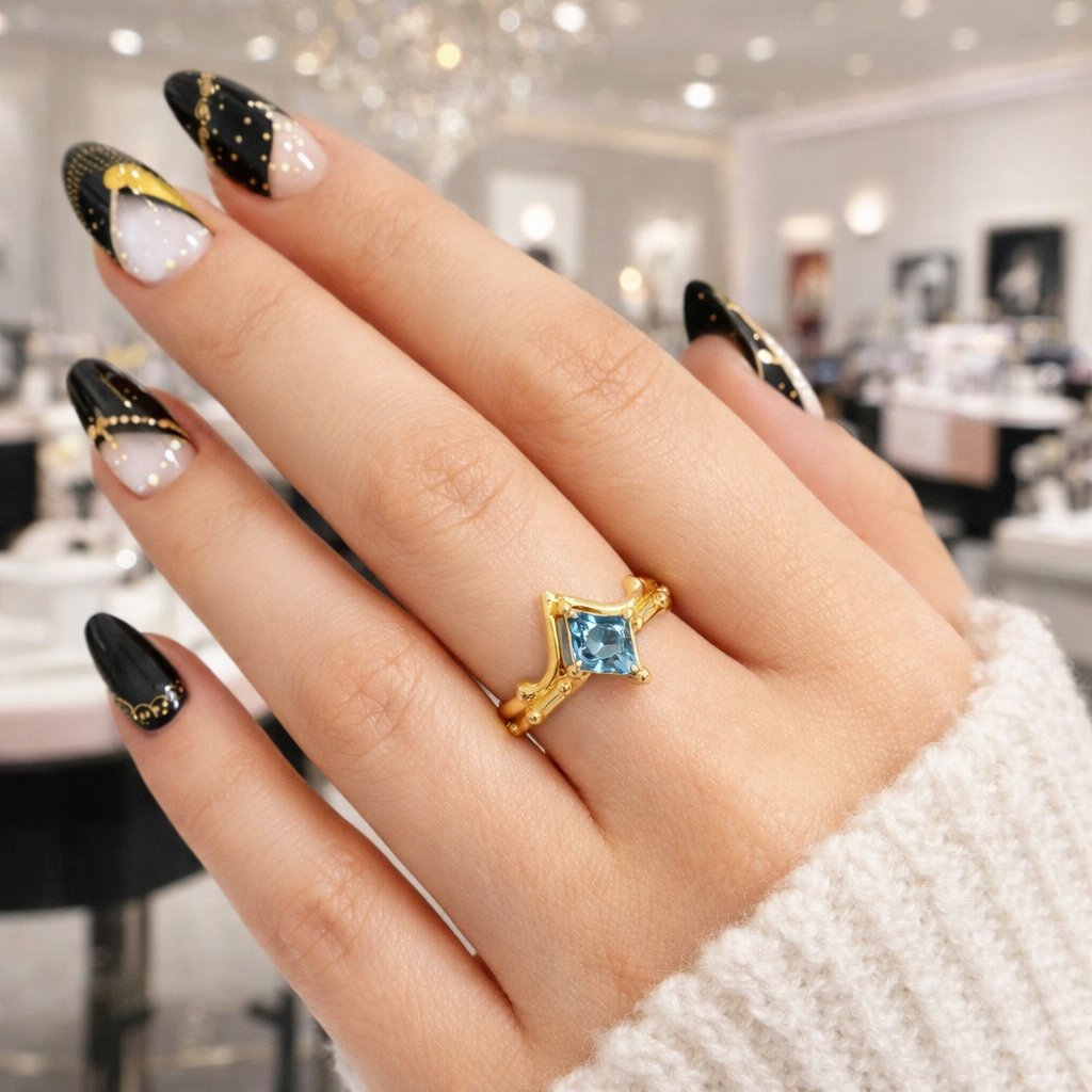 Marksman's Ring Set (Women)- 14k Yellow Gold Video Game Inspired Rings-Black Diamonds New York