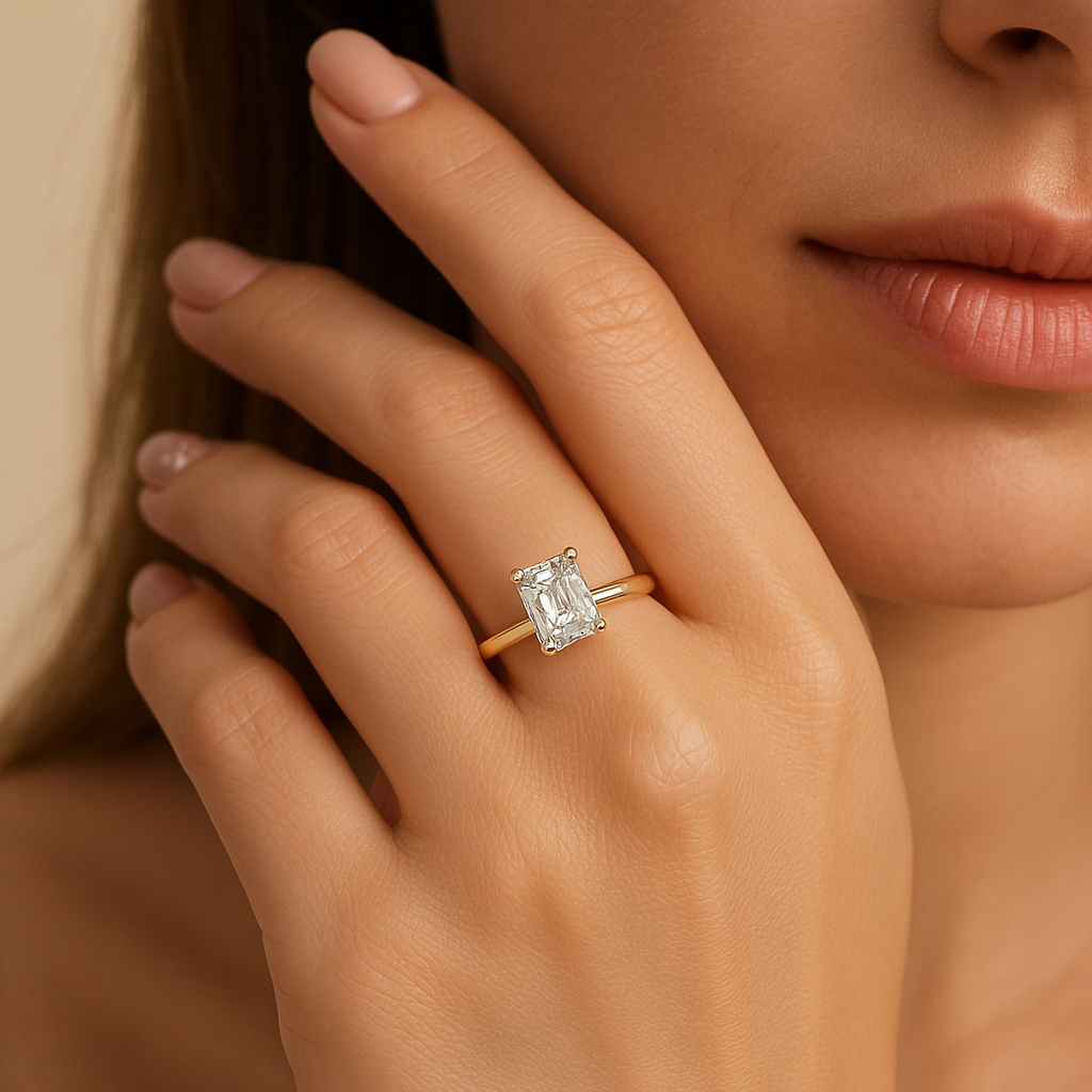 10k Yellow Gold Radiant Cut Diamond Solitaire Engagement Ring-Black Diamonds New York