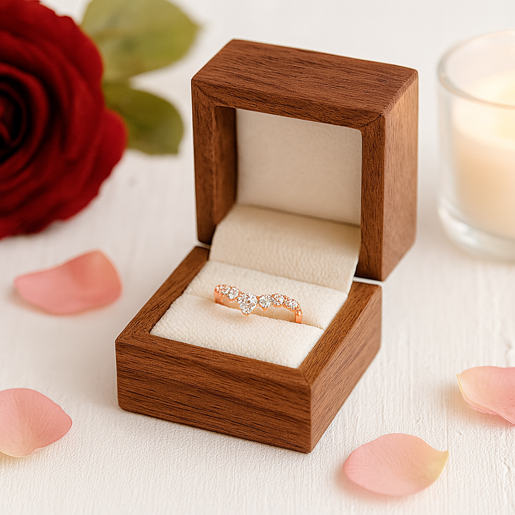 Rose Gold Chic Thin V Shaped Stacking Wedding Band-Black Diamonds New York