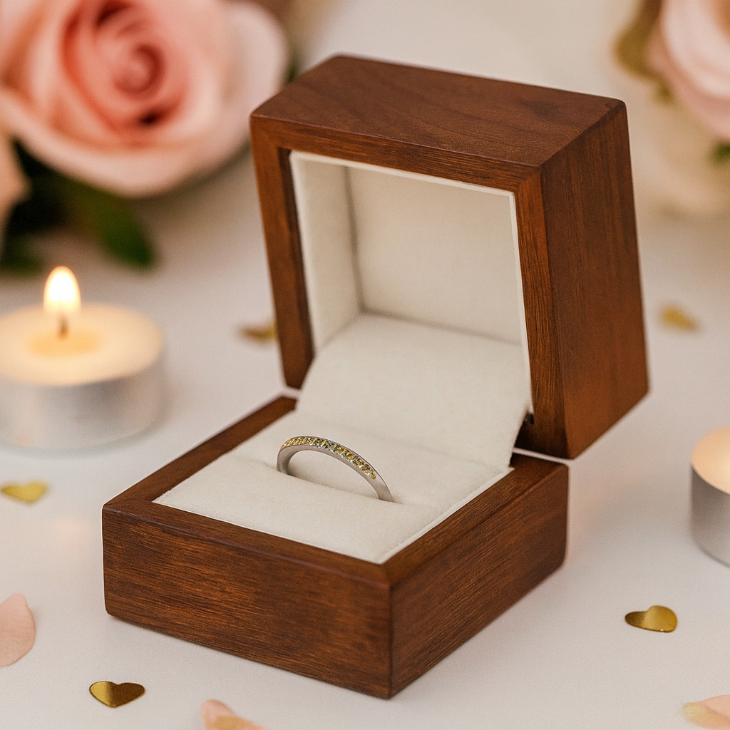 Elegant Half Eternity Light Yellow Sapphire Wedding Band-Black Diamonds New York