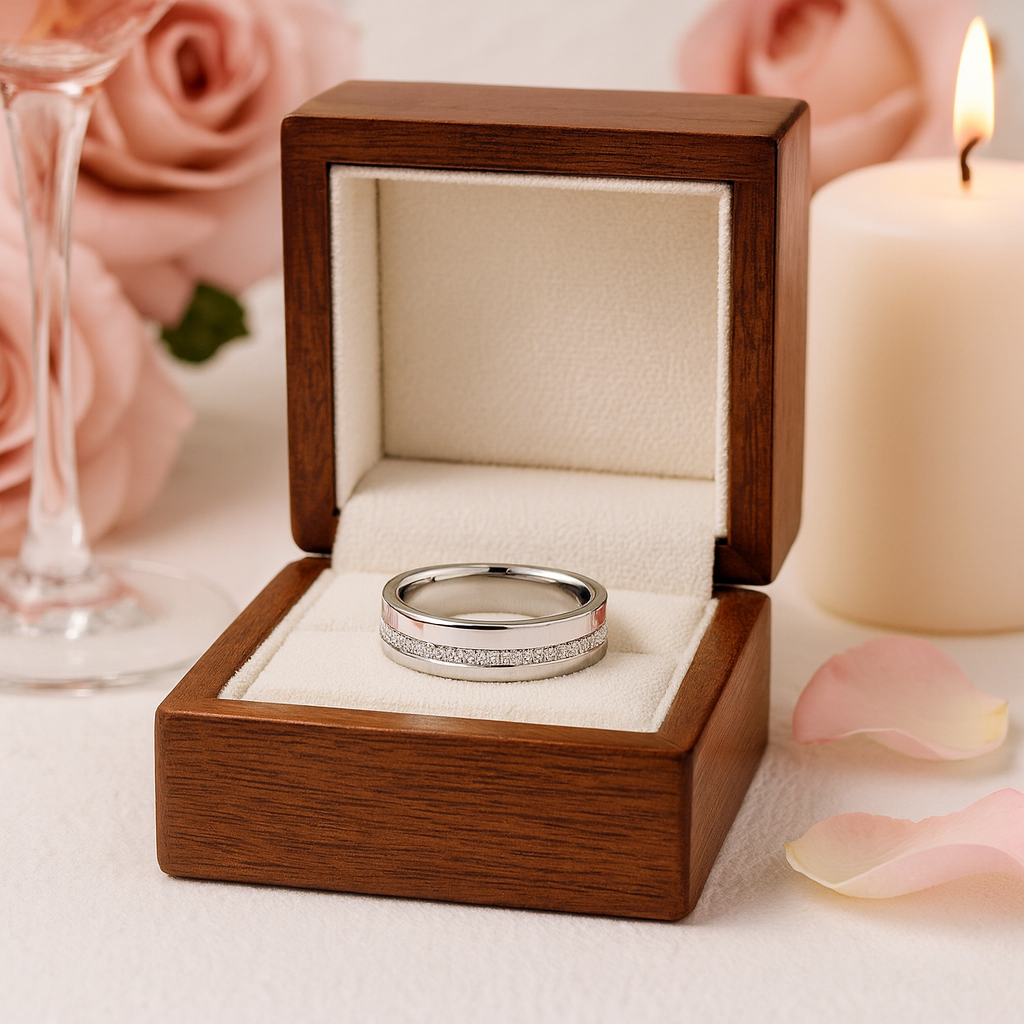 Unisex Wedding Band with Round Diamond Inlay-Black Diamonds New York