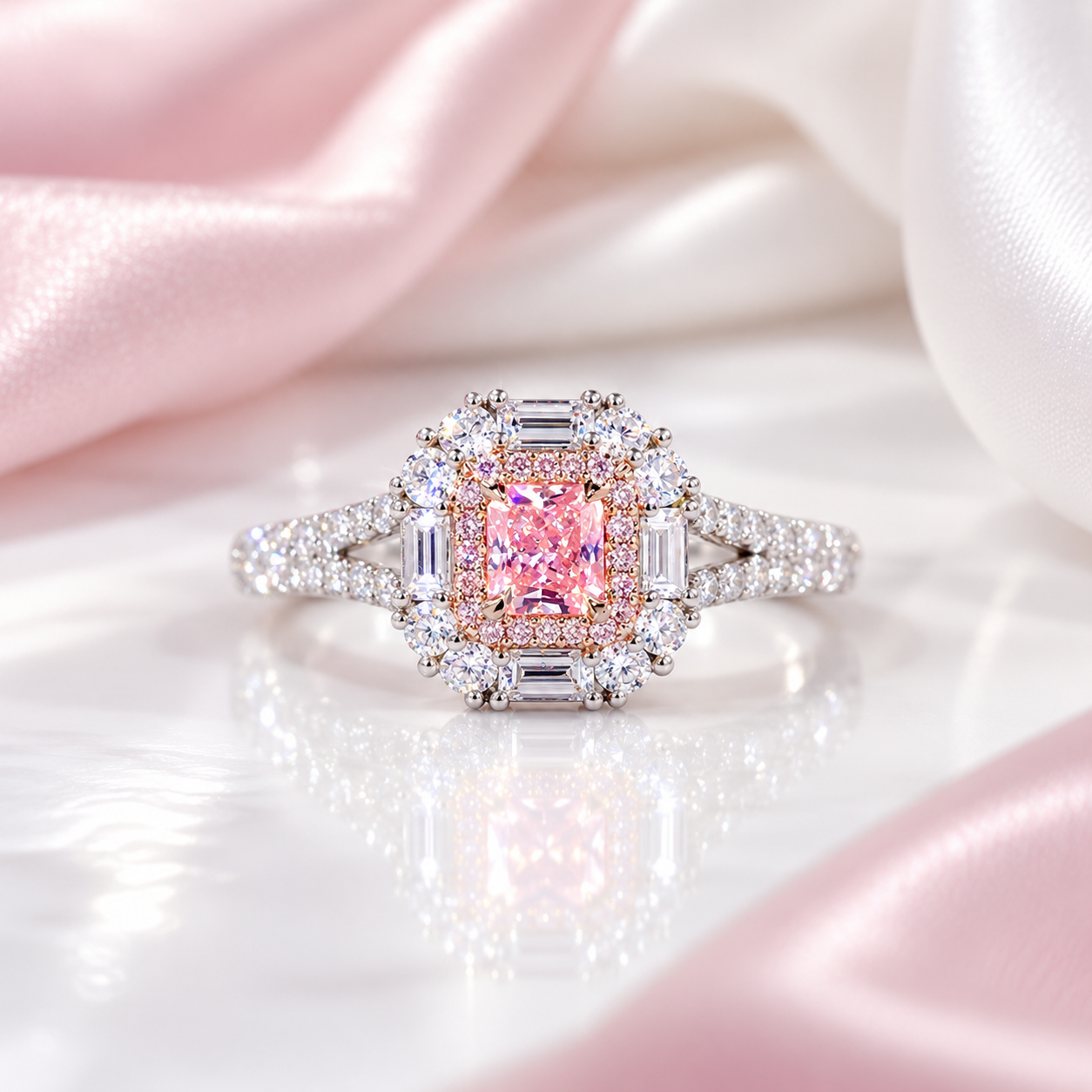 Pink Cushion Cut Diamond Option Engagement Ring-Black Diamonds New York