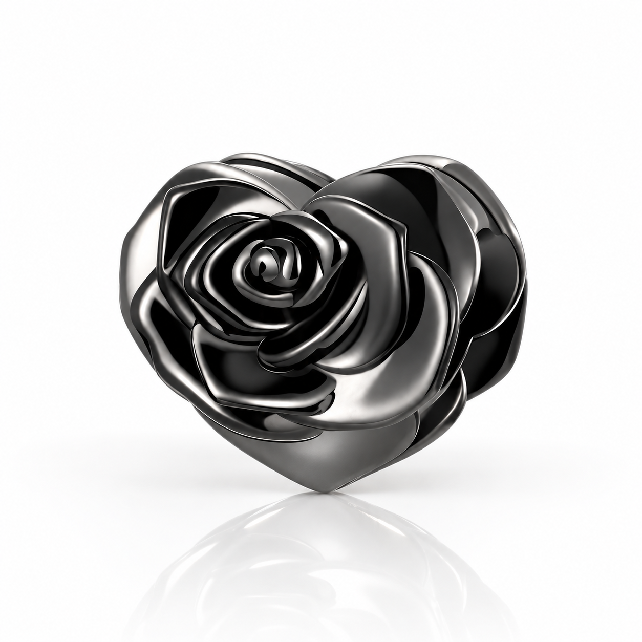 Elegant Black Rose Bead Heart Charm (Aftersale Service)-Black Diamonds New York