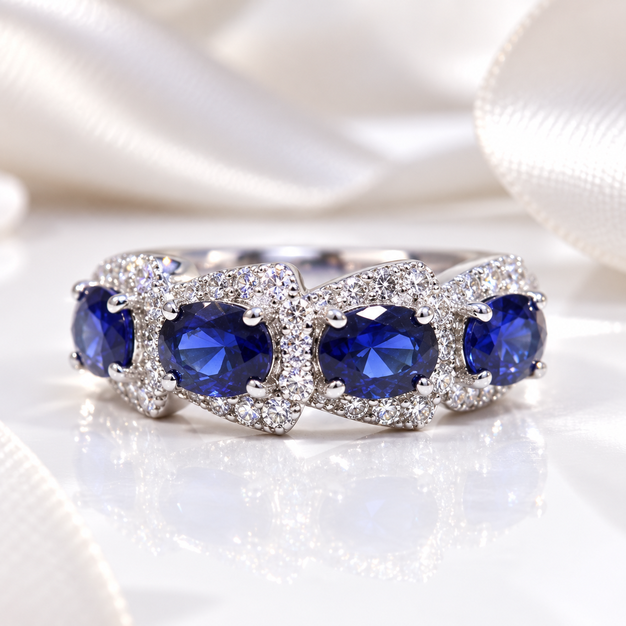 Oval Cut Sapphire Ring Band-Black Diamonds New York