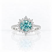 Snowflake Design Halo Round Cut Cyan Blue Diamond Option Engagement Ring-Black Diamonds New York