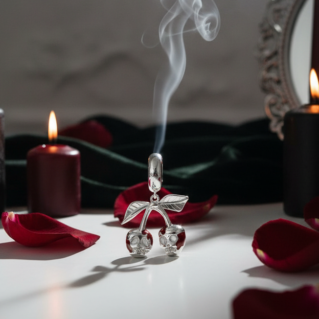 Cherry Skull Gothic Charm-Black Diamonds New York
