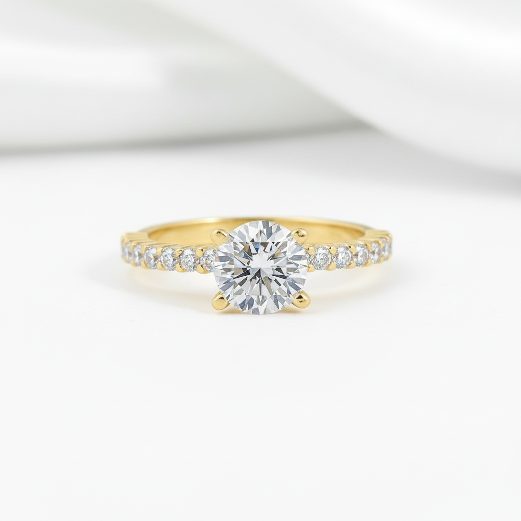 Classic 10k Gold 1.25 Ct Round Cut Diamond Option Engagement Ring-Black Diamonds New York