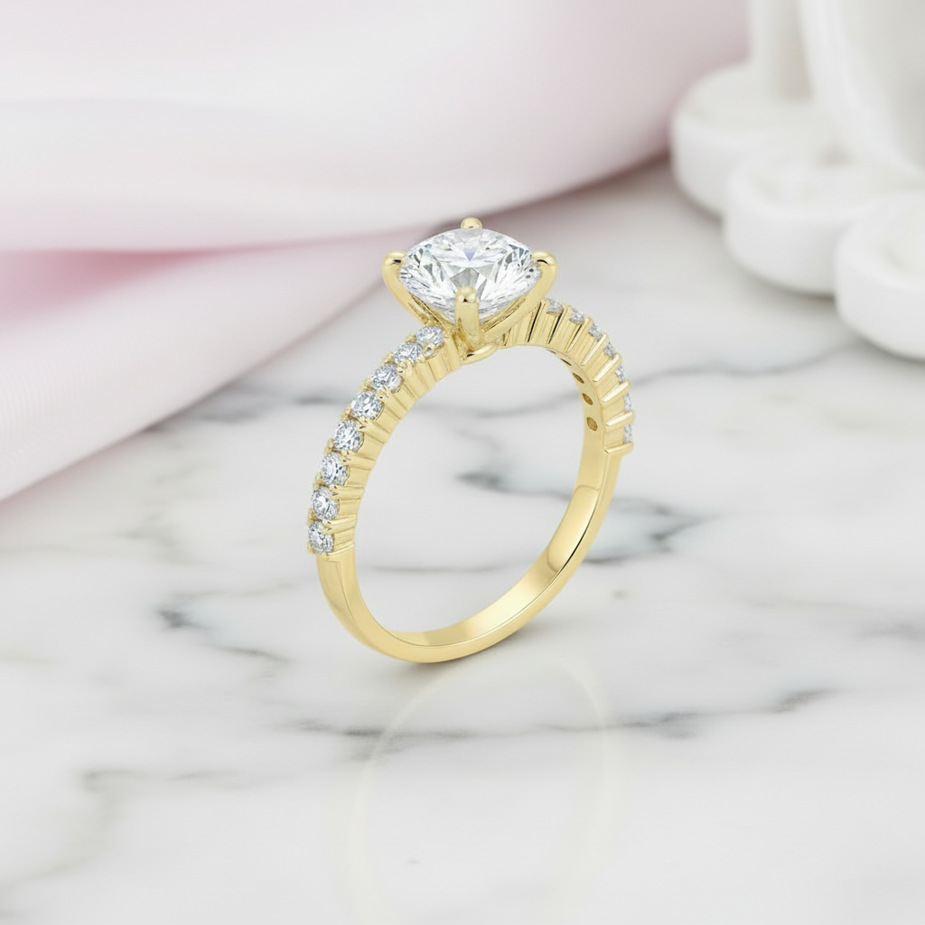 Classic 10k Gold 1.25 Ct Round Cut Diamond Option Engagement Ring-Black Diamonds New York