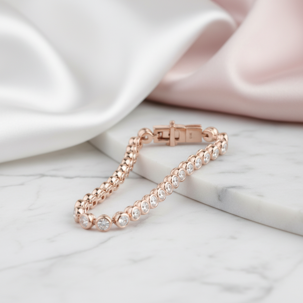 Classic 14k Rose Gold 3.4 Ctw Bezel Set Diamond Option Tennis Bracelet-Black Diamonds New York