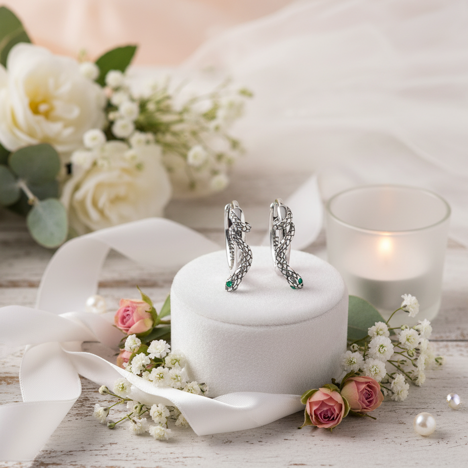 Classic Diamond Snake Buckle Earrings-Black Diamonds New York