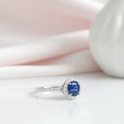 Classic Halo Round Cut Blue Sapphire Engagement Ring-Black Diamonds New York