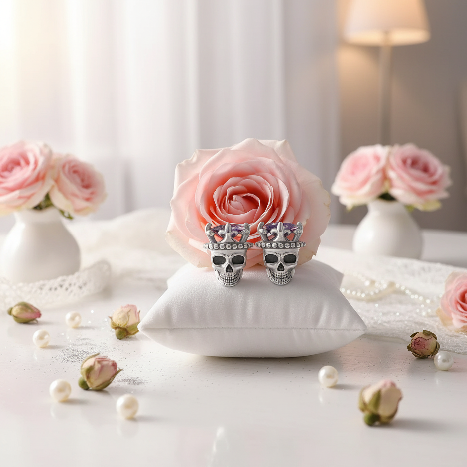 Classic King of Skull Stud Earrings-Black Diamonds New York